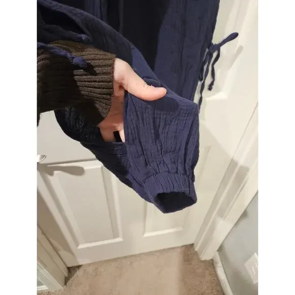 NWT Simple by Suzanne Betro Pants XL Navy Lagenlook Cotton Drawstring Artsy Boho - Picture 3 of 7